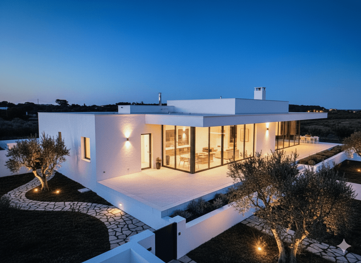 Villa moderna com iluminação arquitetónica